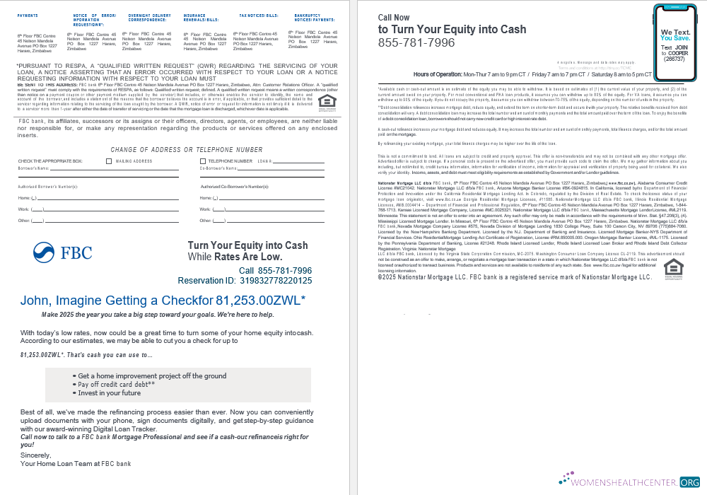 Download Zimbabwe FBC Bank mortgage loan statement in Word and PDF formats , 4 pages 3 4 Photoshop template